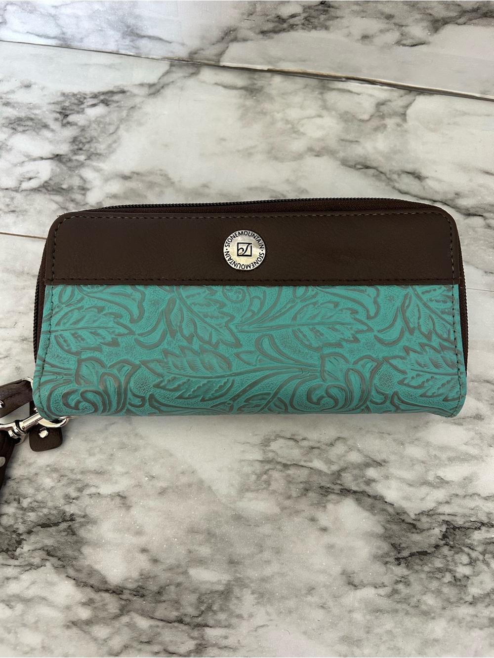 Stone Mountain | turquoise bonded Leather Embossed Tooled Wallet with wristlet